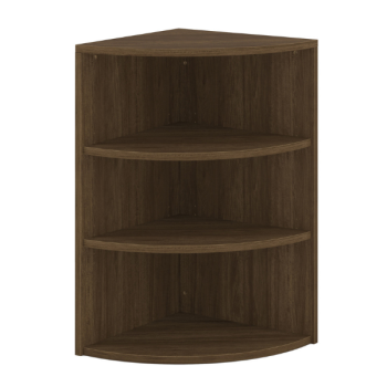 short round brown bookcase with two shelves